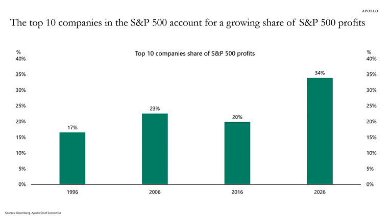 The top 10 companies in the S&P 500 account for a growing share of S&P 500 profits