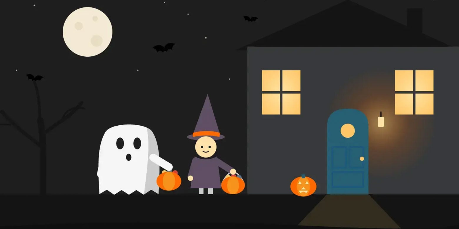 Illustration of trick or treaters