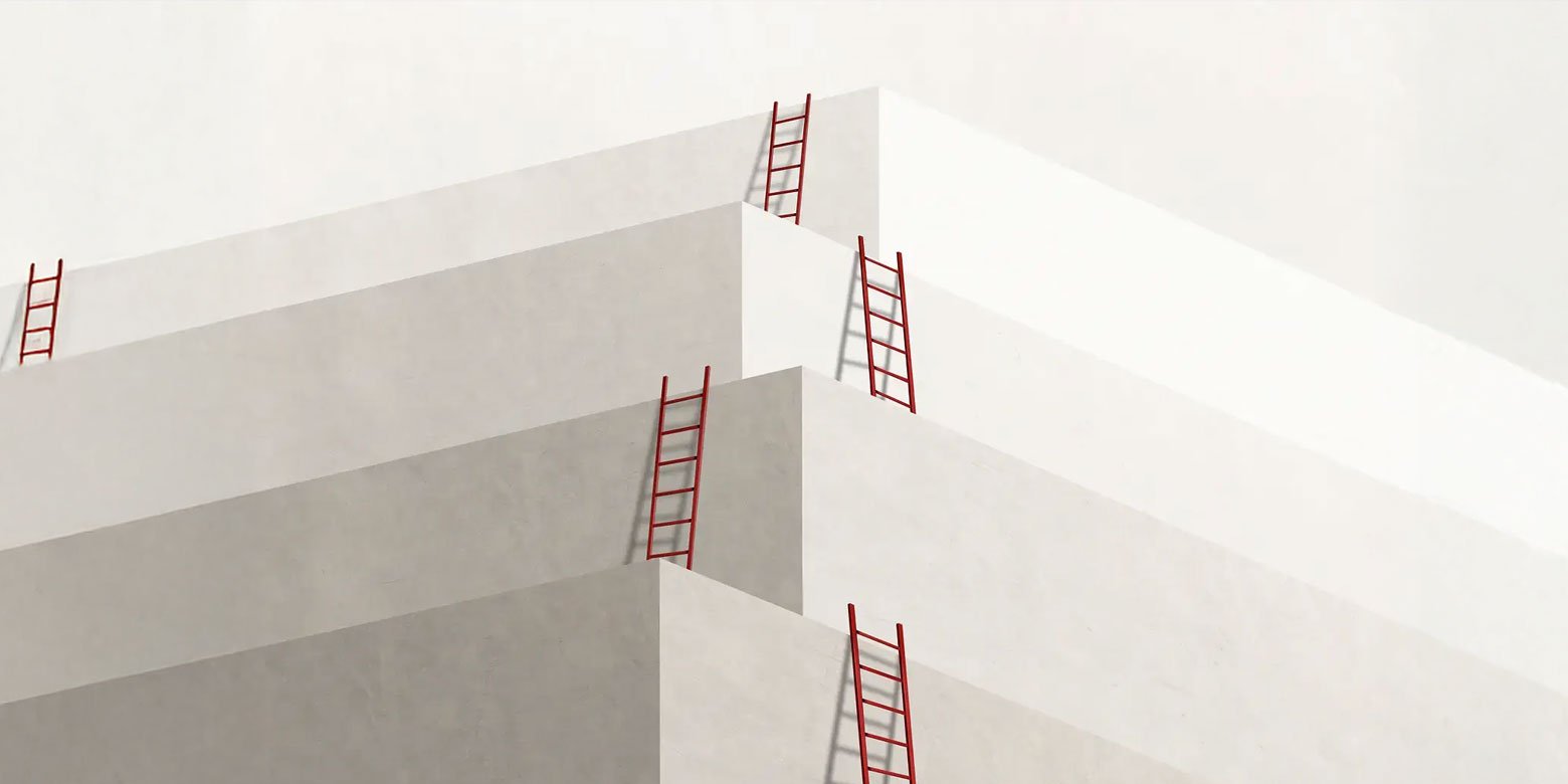 Illustration of ladders leading to different levels