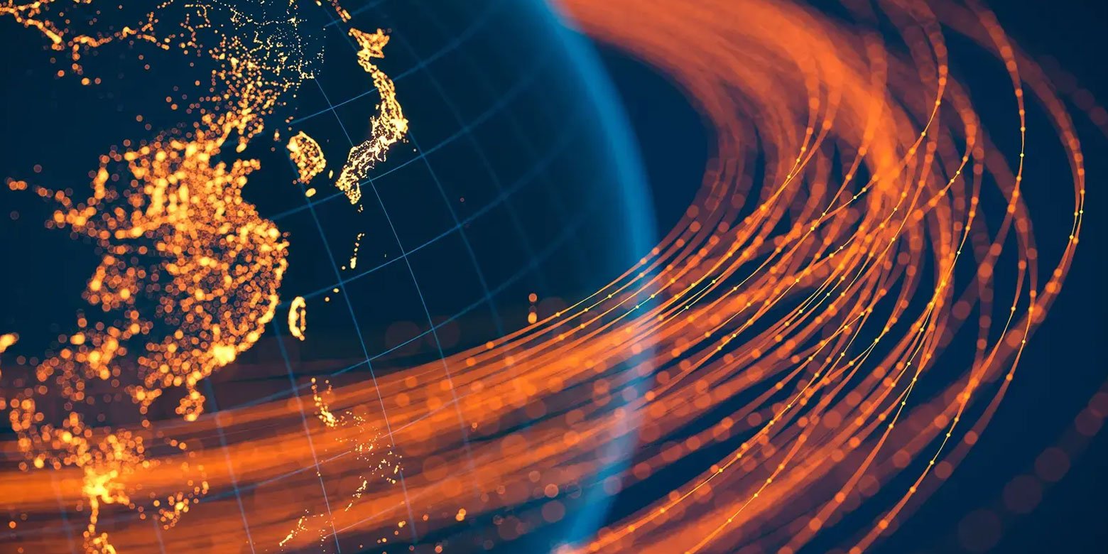 Time lapse streaks of light orbiting around the globe