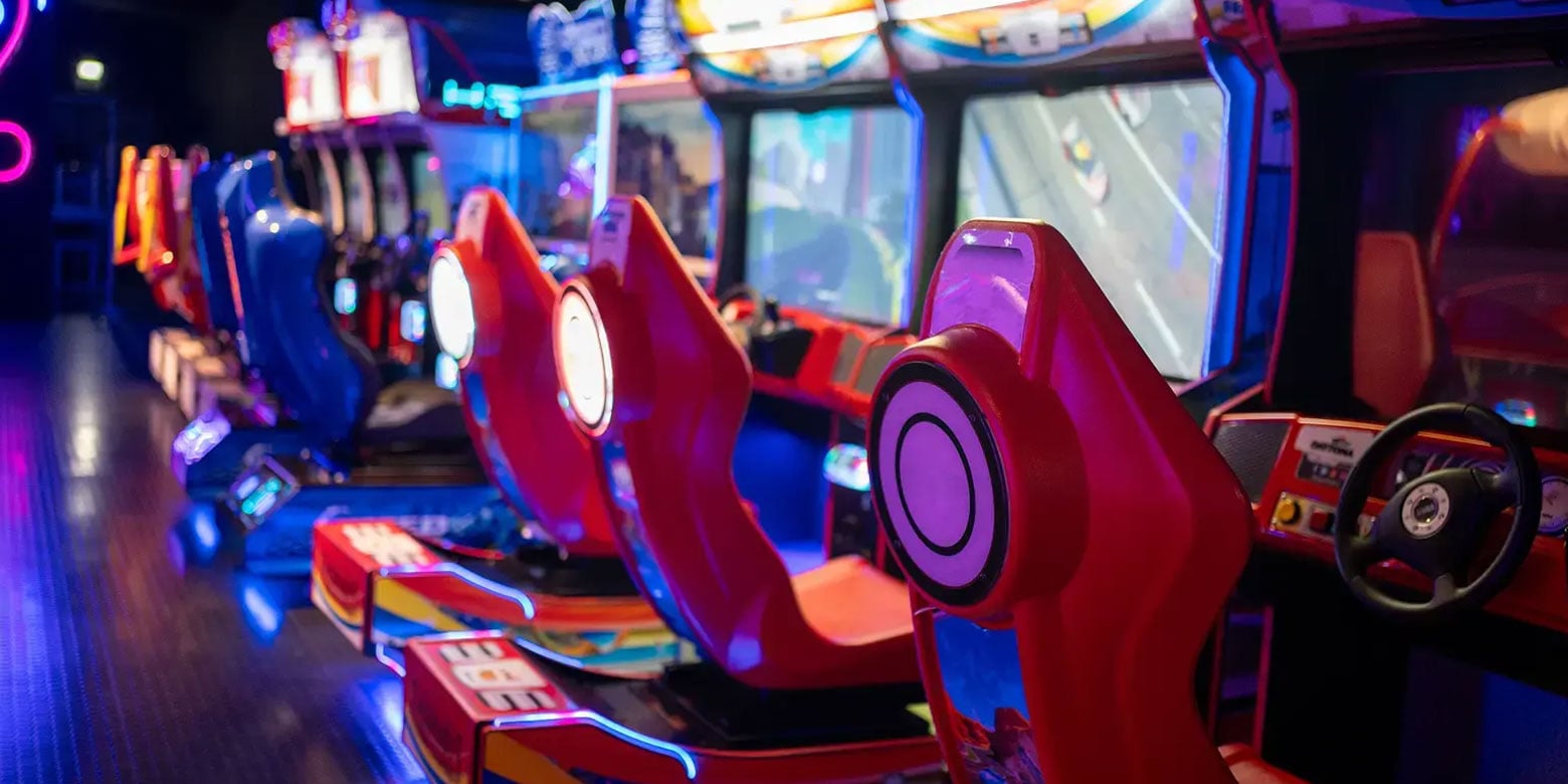 Racing games in an arcade