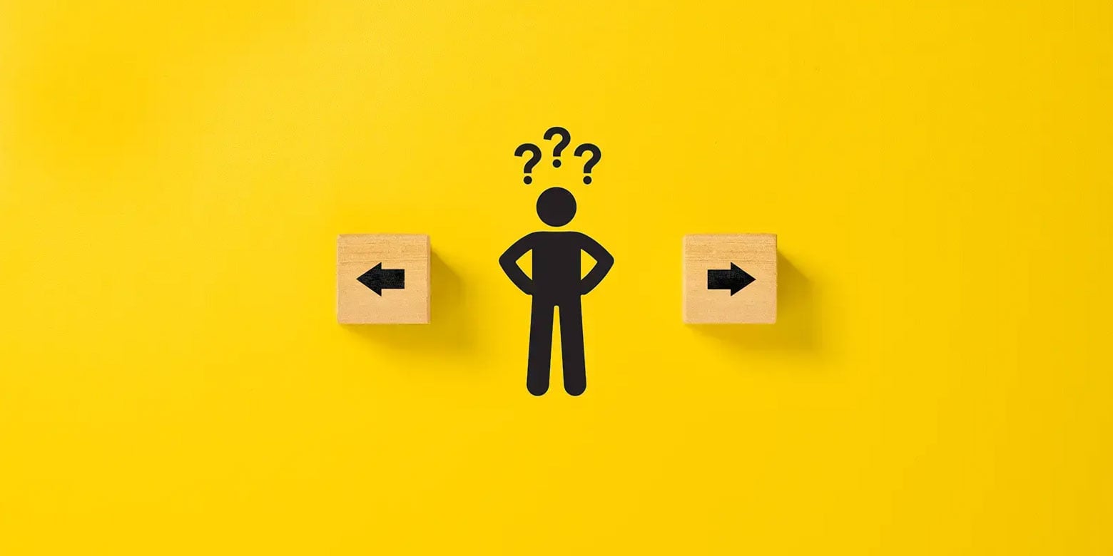 Stick figure questioning which direction to go