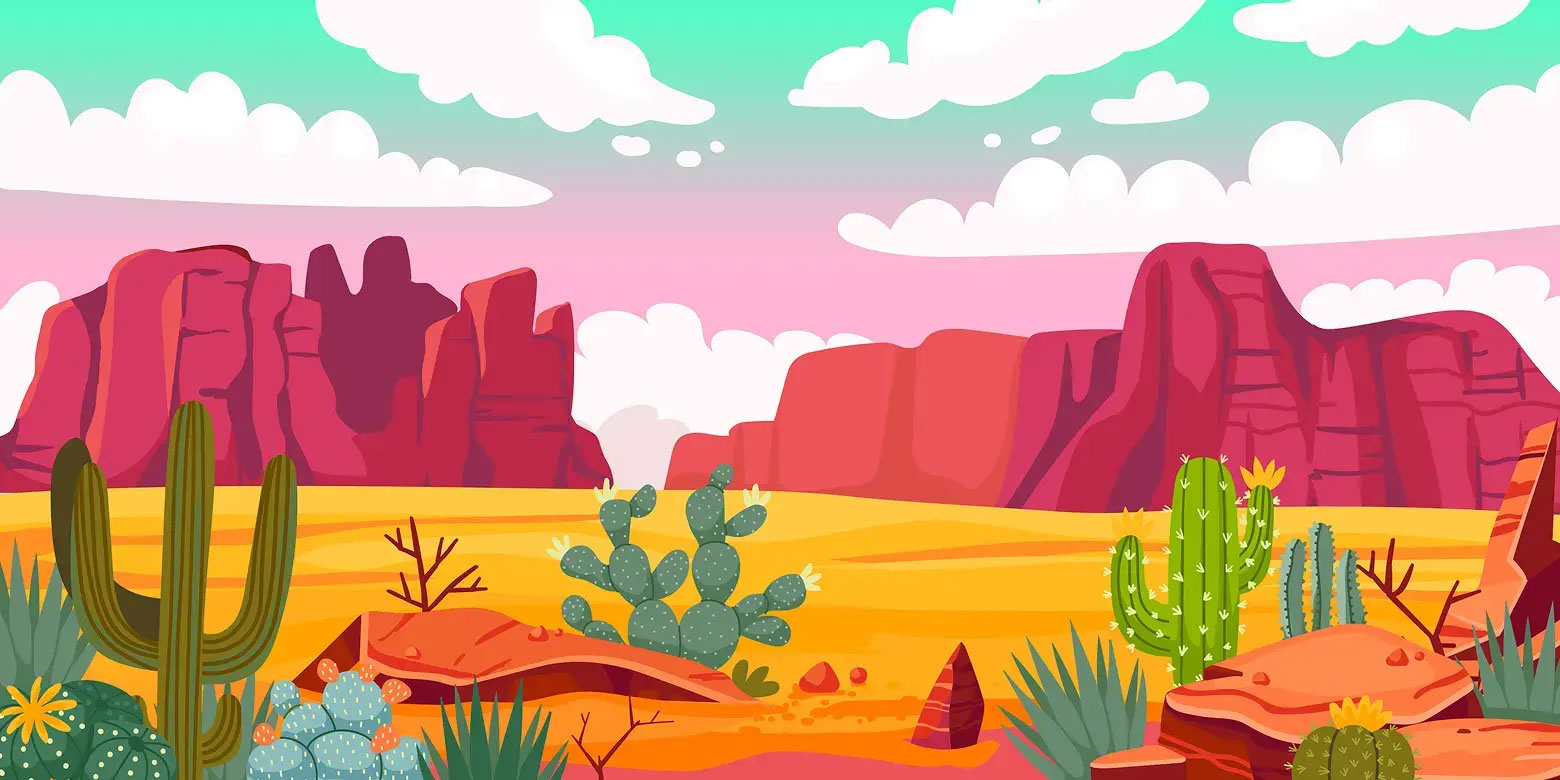 Colorful illustration of a desert landscape
