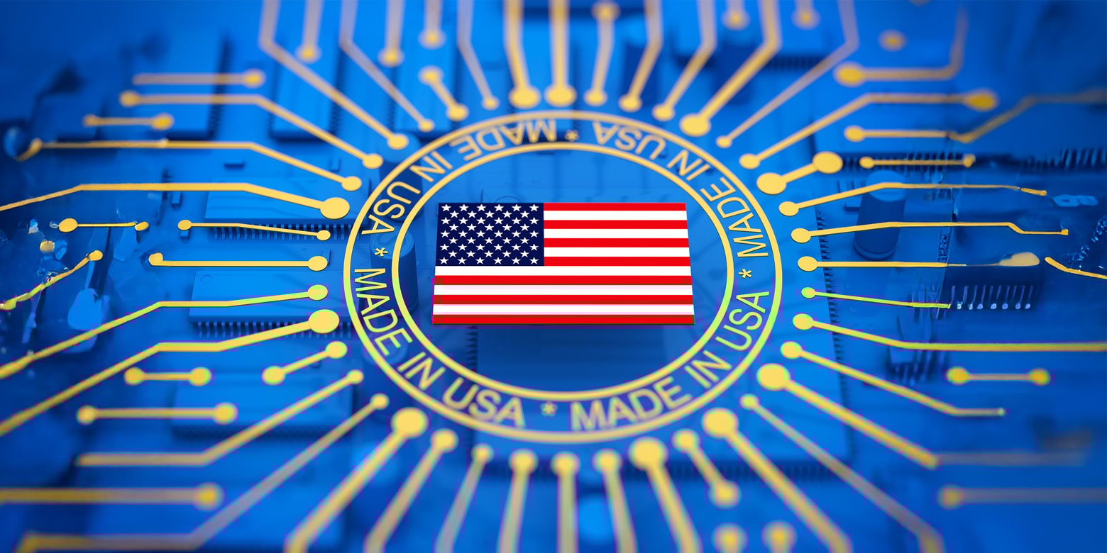 Made in USA stamp on a computer chip