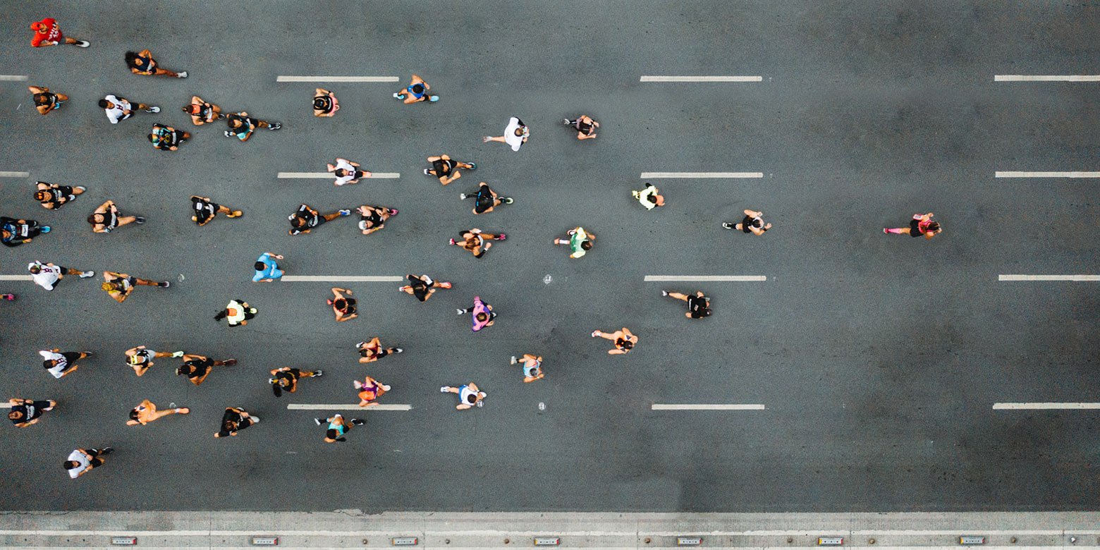 Aerial view of marathon runners