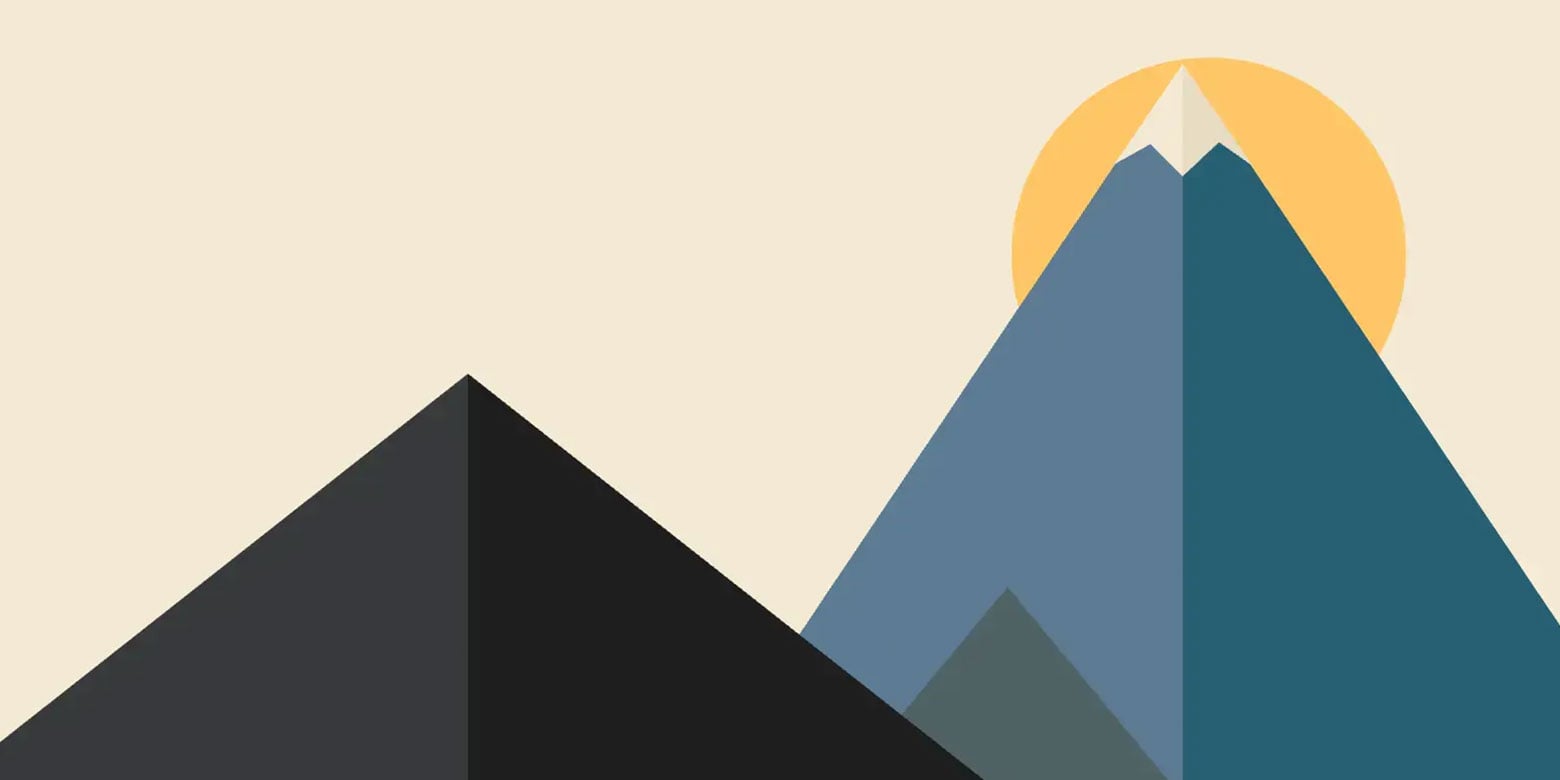 Illustration of mountain peaks rising toward the sun